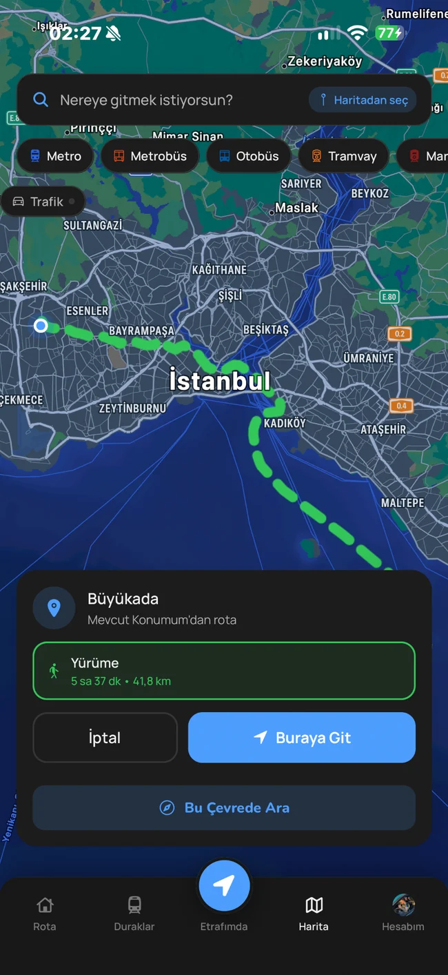 YolKaptan harita ekranı